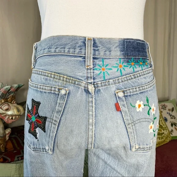 80s Levi’s 501’s Thrashed/Embellished - Picture 2 of 14